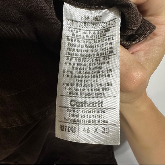 CARHARTT Overalls Mens 46x30 R27 Insulated Bib Duck Carpenter Double Knee Brown - Picture 9 of 10